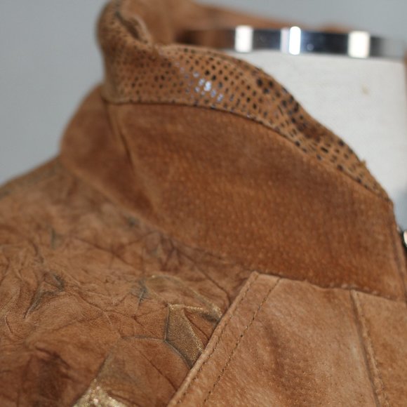 Winlit Brown Leather Bomber Coat - Picture 3 of 16